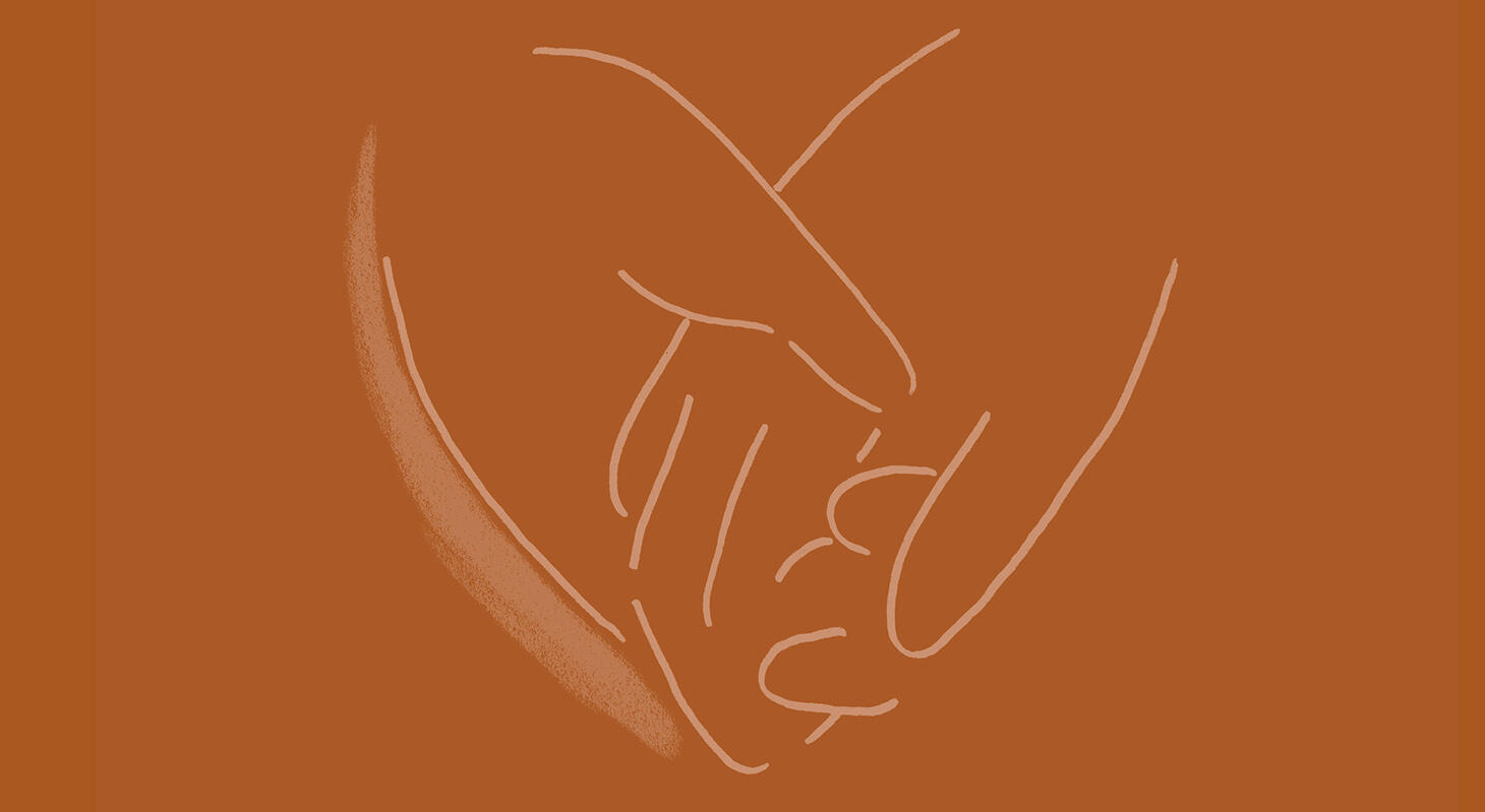 Tegnet illustrasjon av to hender som holder - formet som hjerte