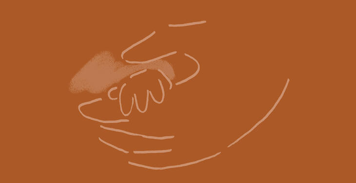 Illustrasjonstening av voksen hånd som holder barnehånd